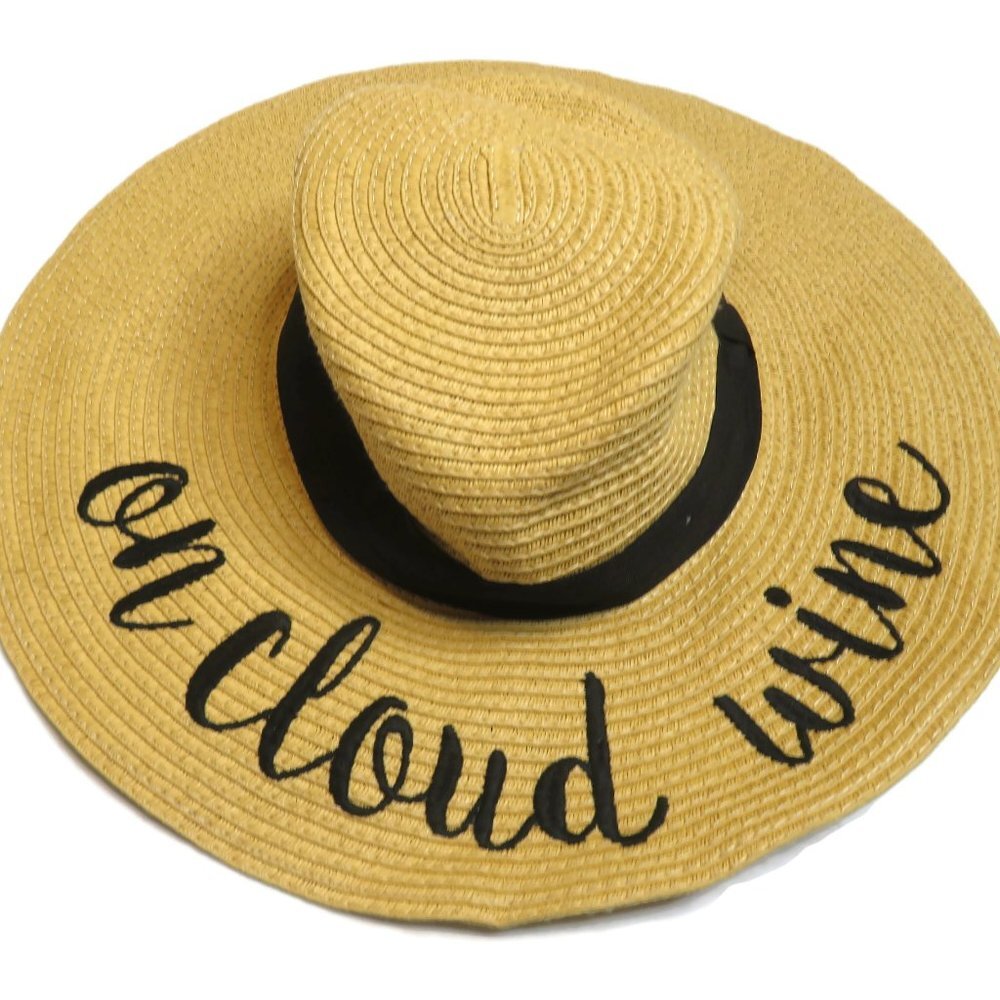 C.C Exclusives Cloud Nine Embroidered Raffia Sun Hat Paper Vacation Beach